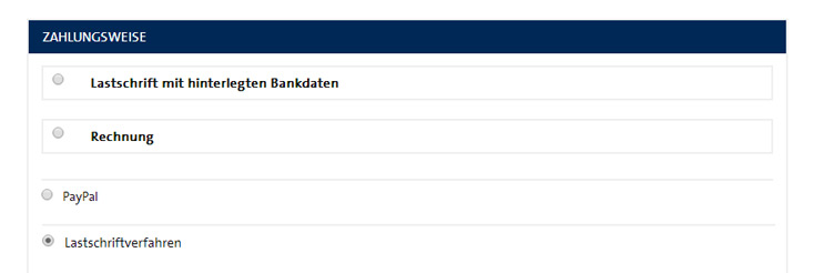 Wählen Sie bei der Bestellung ganz einfach Ihre bevorzugte Zahlungsweise aus Wählen Sie bei der Bestellung ganz einfach Ihre bevorzugte Zahlungsweise aus